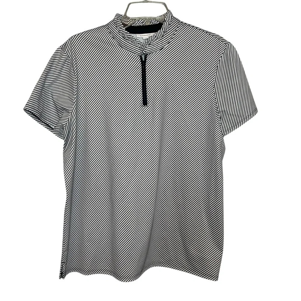 Chico’s  golf shirt zipper stripes black white Chico’s size 2 medium 12 14